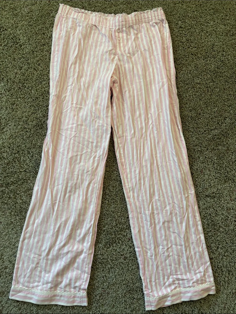 Victoria's Secret Pink White Striped Cotton Shimmer Pajama Set 2 PC Medium